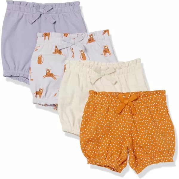 Amazon Essentials Baby Girls Bloomer Shorts Multipacks4 Gold DotsIvoryLilacTiger