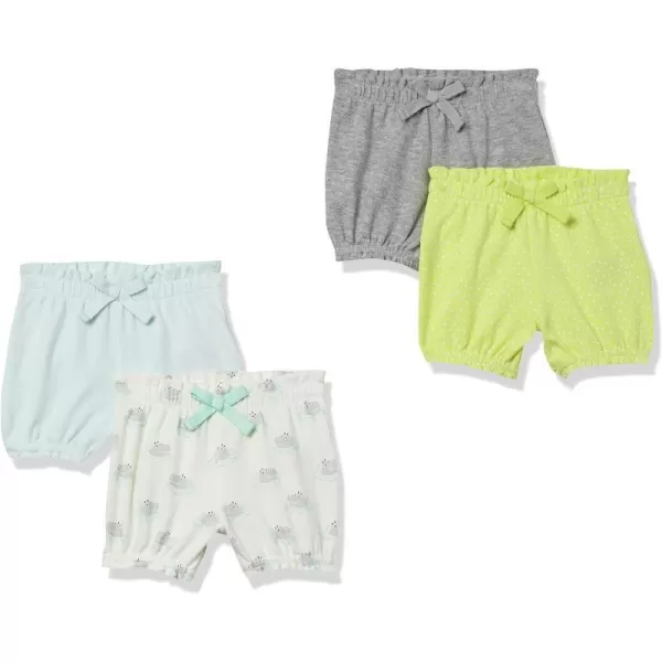 Amazon Essentials Baby Girls Bloomer Shorts Multipacks4 Grey HeatherIvory HipposLime Green DotsPale Aqua Blue