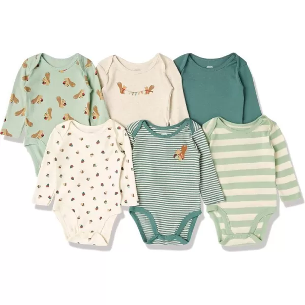 Amazon Essentials Baby Girls LongSleeve Bodysuits Pack of 6MulticolorAcornsSquirrelStripe