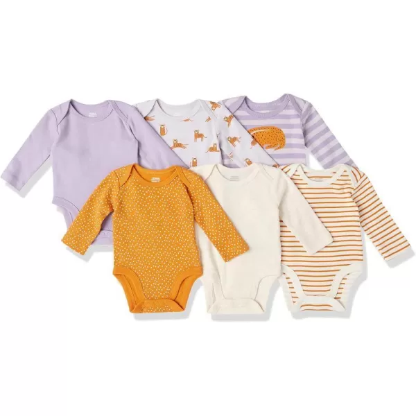 Amazon Essentials Baby Girls LongSleeve Bodysuits Pack of 6MulticolorAnimalDotsStripe