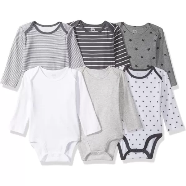 Amazon Essentials Baby Girls LongSleeve Bodysuits Pack of 6Stars and StripesNeutral