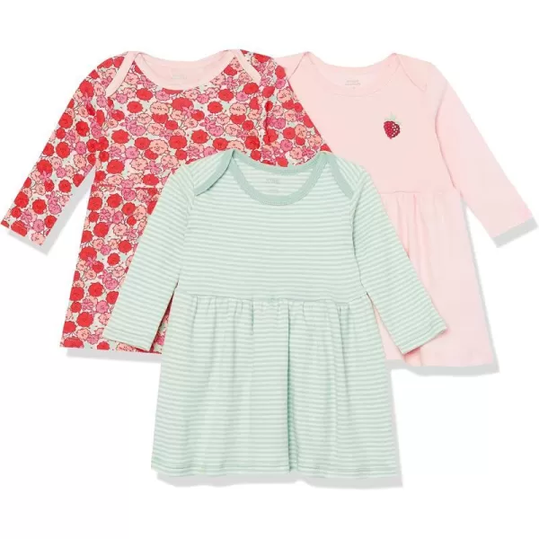 Amazon Essentials Baby Girls LongSleeve Dress Pack of 3PinkFloral