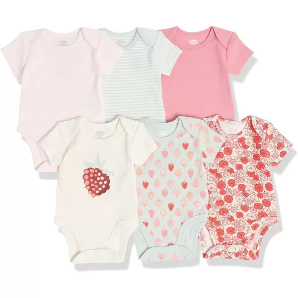 Amazon Essentials Baby Girls ShortSleeve Bodysuits Pack of 6Pink Berry