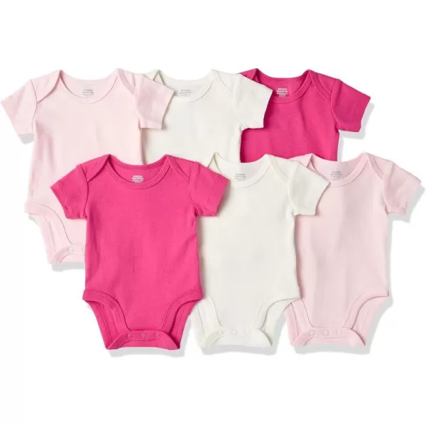 Amazon Essentials Baby Girls ShortSleeve Bodysuits Pack of 6PinkLight PinkWhite