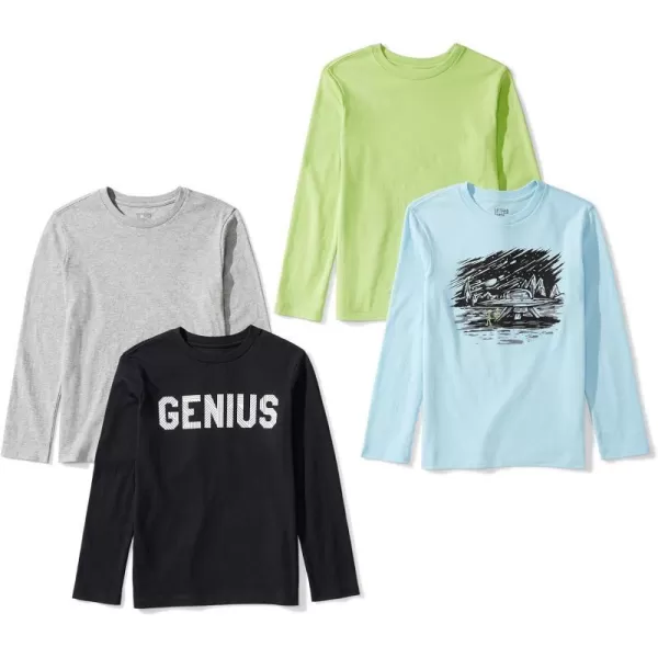 Amazon Essentials Boys LongSleeve TShirts Previously Spotted Zebra Multipacks4 BlackBlueGreyLight Green