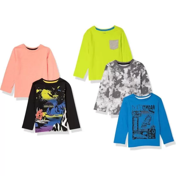 Amazon Essentials Boys LongSleeve TShirts Previously Spotted Zebra Multipacks5 MulticolorDinosaurTie DyeSkate