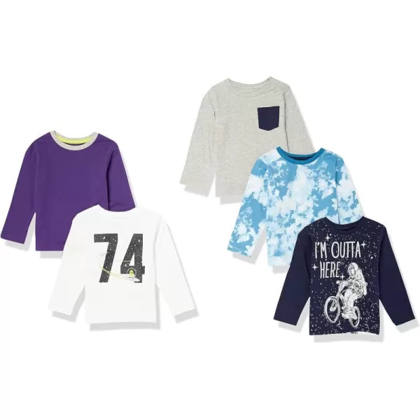 Amazon Essentials Boys LongSleeve TShirts Previously Spotted Zebra Multipacks5 PurpleGreyWhite