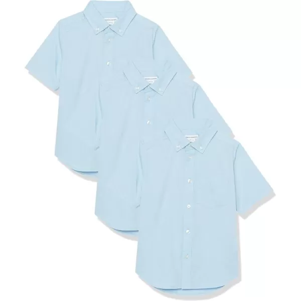 Amazon Essentials Boys Uniform ShortSleeve Woven Stretch Poplin ButtonDown Shirts Pack of 3Blue