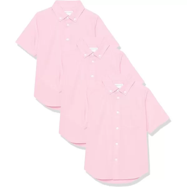 Amazon Essentials Boys Uniform ShortSleeve Woven Stretch Poplin ButtonDown Shirts Pack of 3Pink