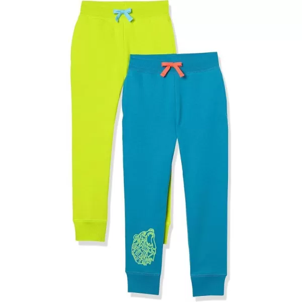 Amazon Essentials Boys and Toddlers Fleece Jogger Sweatpants Previously Spotted Zebra Pack of 2Blue BearNeon Yellow