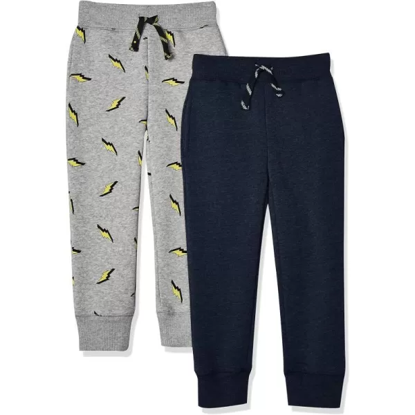 Amazon Essentials Boys and Toddlers Fleece Jogger Sweatpants Previously Spotted Zebra Pack of 2Navy HeatherGrey