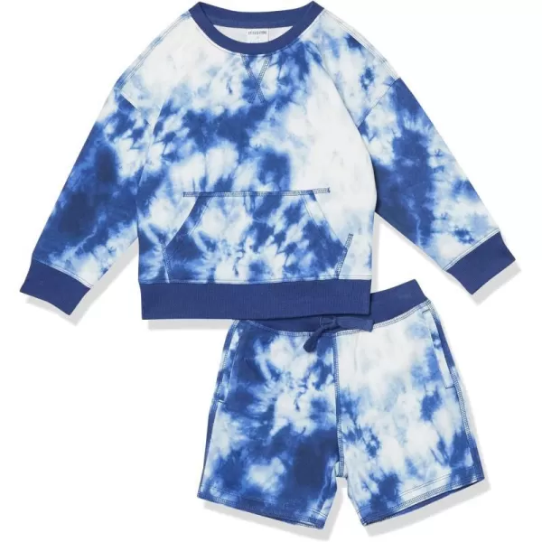 Amazon Essentials Boys and Toddlers French Terry Cozy LongSleeve Top and Short Set Previously Spotted ZebraBlue Tie Dye