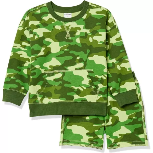 Amazon Essentials Boys and Toddlers French Terry Cozy LongSleeve Top and Short Set Previously Spotted ZebraGreen Camo