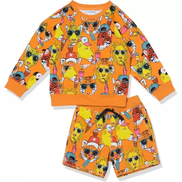 Amazon Essentials Boys and Toddlers French Terry Cozy LongSleeve Top and Short Set Previously Spotted ZebraOrange Forest Animals