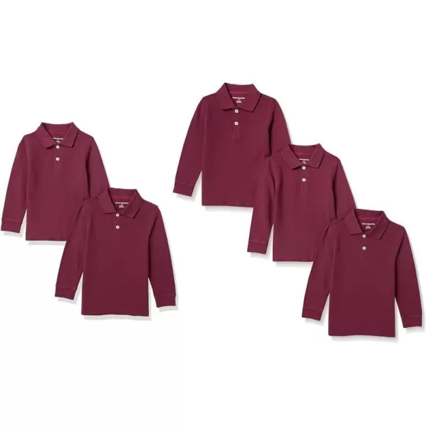 Amazon Essentials Boys and Toddlers Uniform LongSleeve Pique Polo Shirt Multipacks5 Burgundy