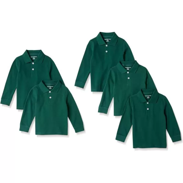 Amazon Essentials Boys and Toddlers Uniform LongSleeve Pique Polo Shirt Multipacks5 Dark Green