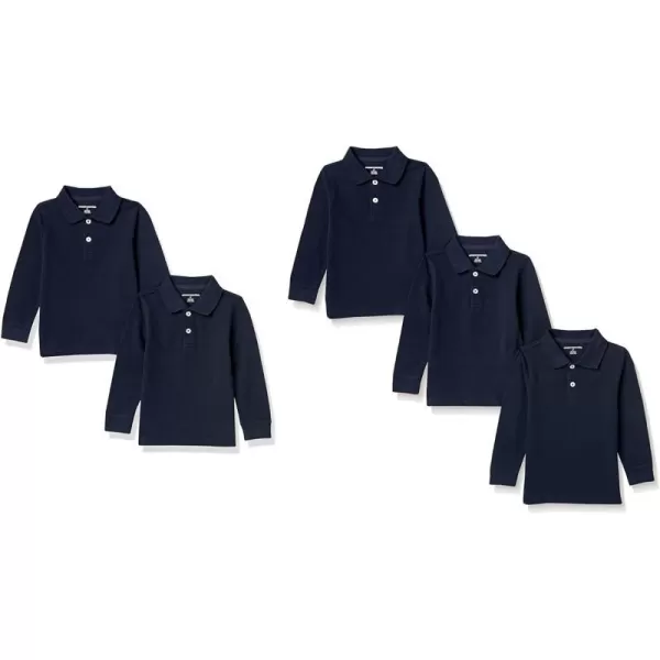 Amazon Essentials Boys and Toddlers Uniform LongSleeve Pique Polo Shirt Multipacks5 Navy