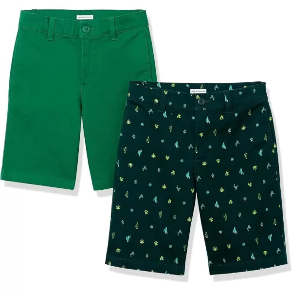 Amazon Essentials Boys and Toddlers Uniform Woven FlatFront Shorts Multipacks2 GreenCactus