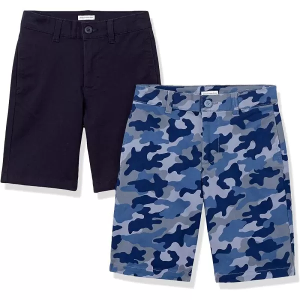 Amazon Essentials Boys and Toddlers Uniform Woven FlatFront Shorts Multipacks2 NavyCamo