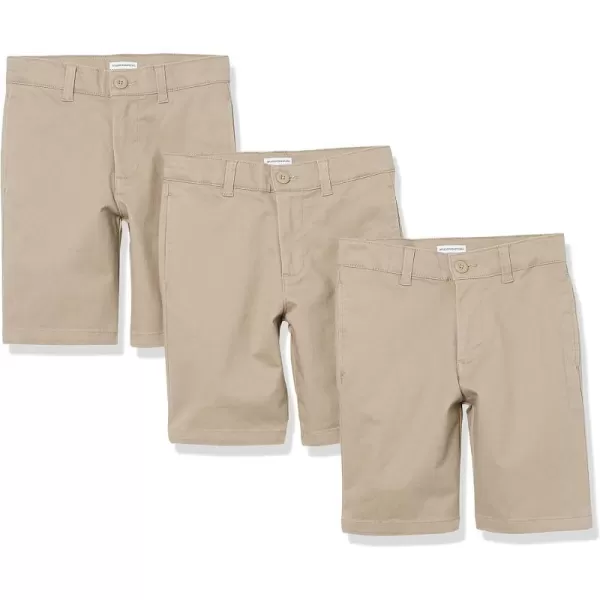 Amazon Essentials Boys and Toddlers Uniform Woven FlatFront Shorts Multipacks3 Khaki Brown