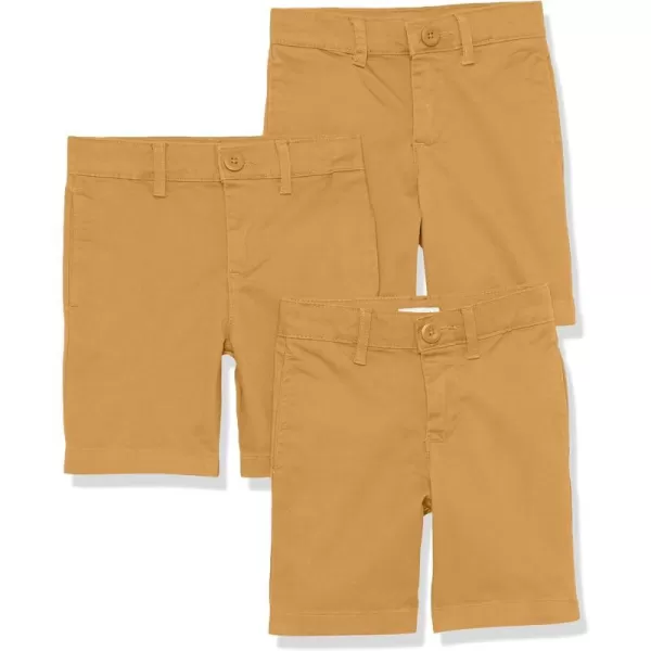 Amazon Essentials Boys and Toddlers Uniform Woven FlatFront Shorts Wrinkle Resistant Pack of 33 Dark Khaki Brown