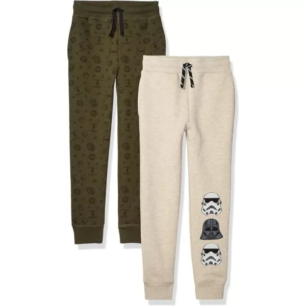 Amazon Essentials Disney  Marvel  Star Wars Boys and Toddlers Fleece Jogger Sweatpants Pack of 2OatmealOlive Star Wars Print