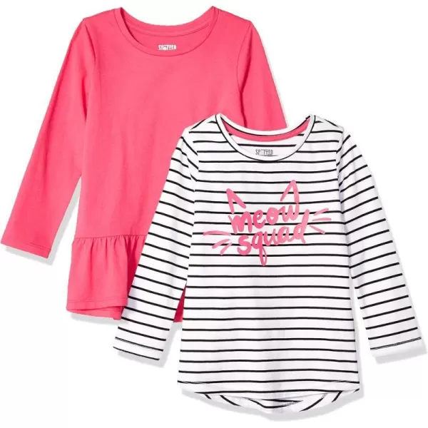 Amazon Essentials Girls and Toddlers LongSleeve Tunic TShirts Previously Spotted Zebra Pack of 2Black StripePink