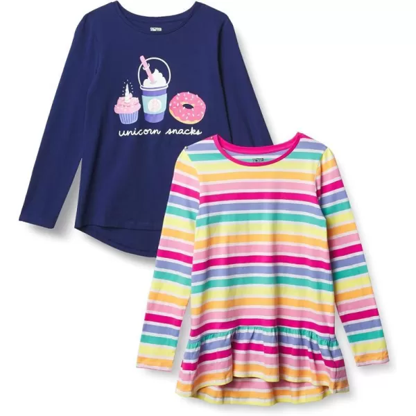 Amazon Essentials Girls and Toddlers LongSleeve Tunic TShirts Previously Spotted Zebra Pack of 2UnicornRainbow