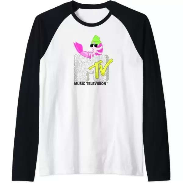 Amazon Essentials MTV Cool Shrimp Sushi Logo Raglan Baseball TeeBlackWhite
