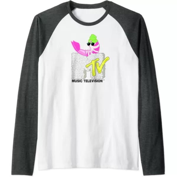Amazon Essentials MTV Cool Shrimp Sushi Logo Raglan Baseball TeeDark Heather GreyWhite