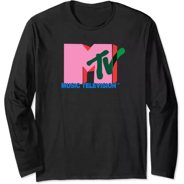 Amazon Essentials MTV Overlapping Colorful Shapes Logo Long Sleeve TShirtBlack