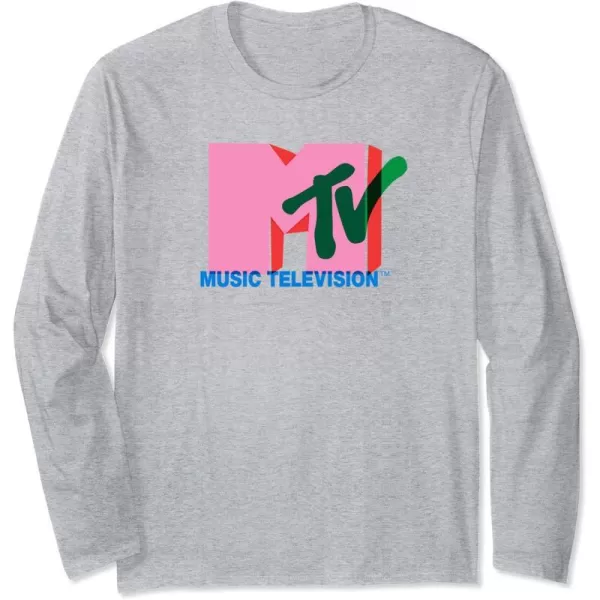 Amazon Essentials MTV Overlapping Colorful Shapes Logo Long Sleeve TShirtHeather Grey