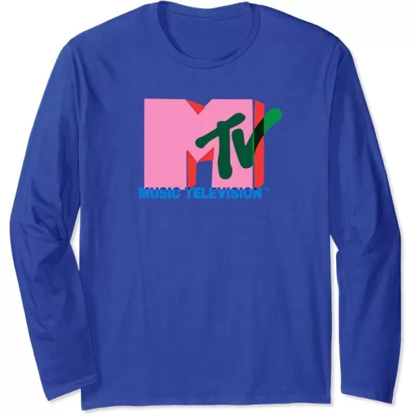Amazon Essentials MTV Overlapping Colorful Shapes Logo Long Sleeve TShirtRoyal Blue