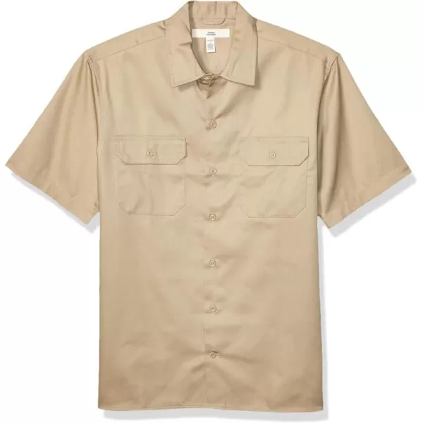 Amazon Essentials Mens ShortSleeve Stain and WrinkleResistant Work ShirtKhaki Brown