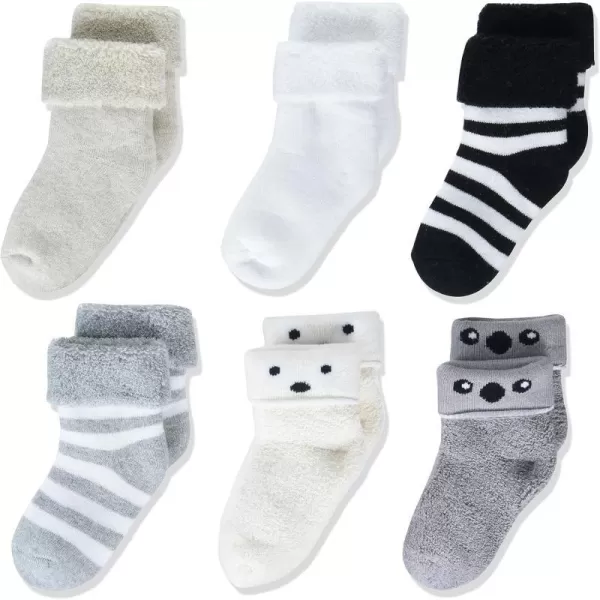 Amazon Essentials Unisex Babies Cozy Cotton Turn Cuff Socks 6 PairsMulticolor NeutralStripe