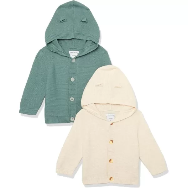 Amazon Essentials Unisex Babies Hooded Sweater Pack of 2Dark Sage GreenOatmeal