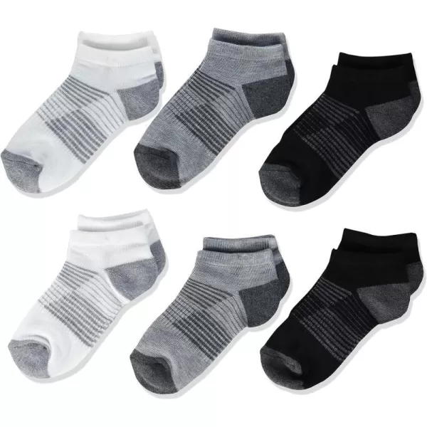 Amazon Essentials Unisex Kids Cushioned Athletic Low Cut Socks 6 PairsBlackWhiteGrey