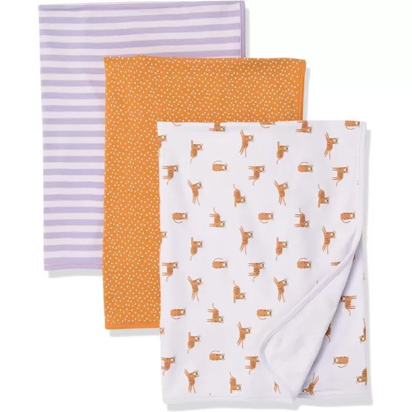 Amazon Essentials Unisex Kids Swaddle Blankets Pack of 33pack Lilac Big Cats