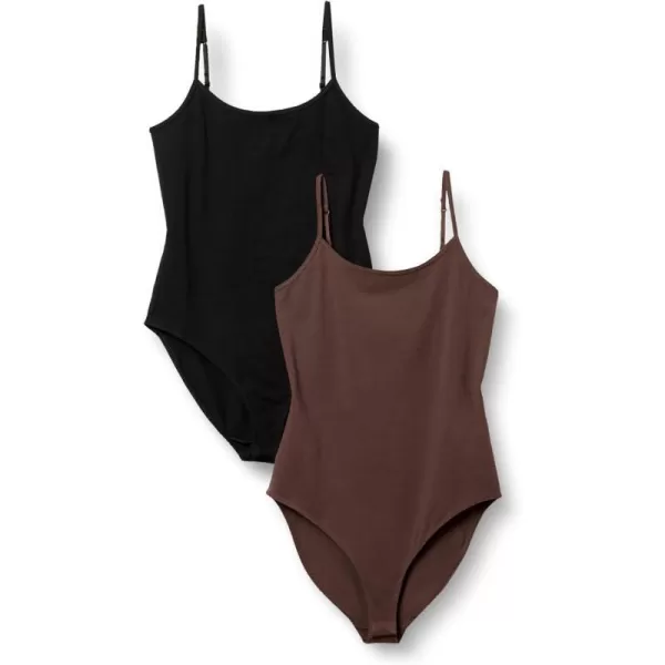 Amazon Essentials Womens SlimFit Cami Bodysuit Pack of 2BlackBrown