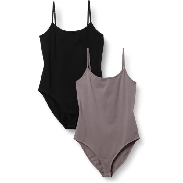 Amazon Essentials Womens SlimFit Cami Bodysuit Pack of 2BlackGrey