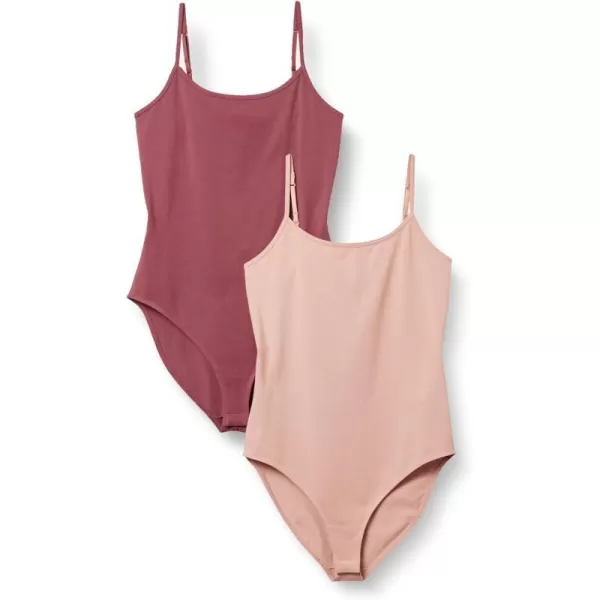 Amazon Essentials Womens SlimFit Cami Bodysuit Pack of 2Dusty RosePlum