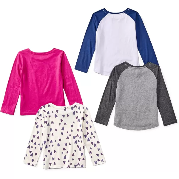 Amazon Essentials Girls and Toddlers LongSleeve TShirts Previously Spotted Zebra Multipacks4 HeartsWild at Heart Print