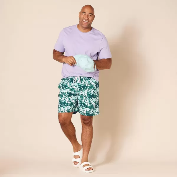 Amazon Essentials Mens 9 QuickDry Swim TrunkAqua Green Tie Dye