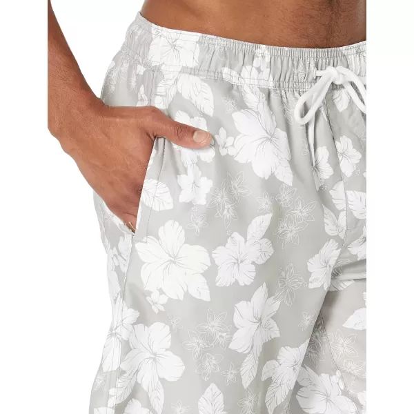 Amazon Essentials Mens 9 QuickDry Swim TrunkGrey Hibiscus Flower