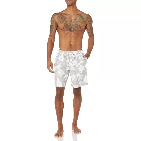 Amazon Essentials Mens 9 QuickDry Swim TrunkGrey Hibiscus Flower