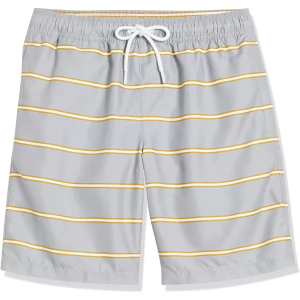 Amazon Essentials Mens 9 QuickDry Swim TrunkGrey Stripe