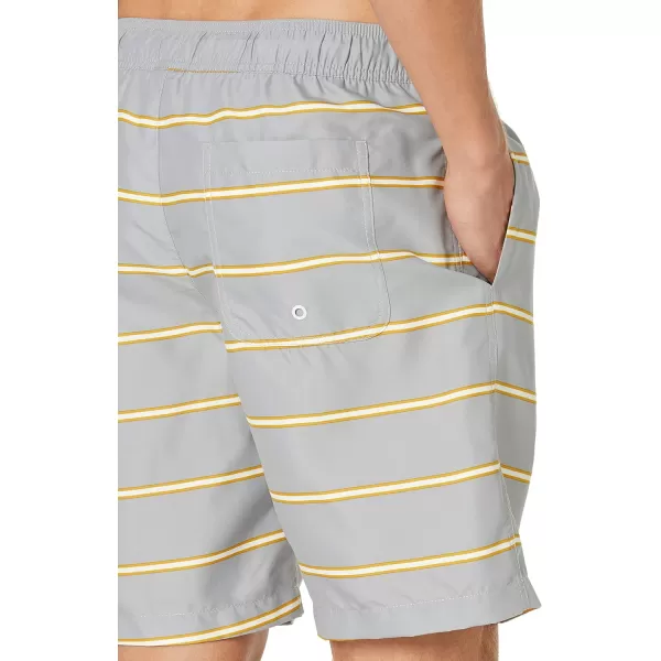 Amazon Essentials Mens 9 QuickDry Swim TrunkGrey Stripe