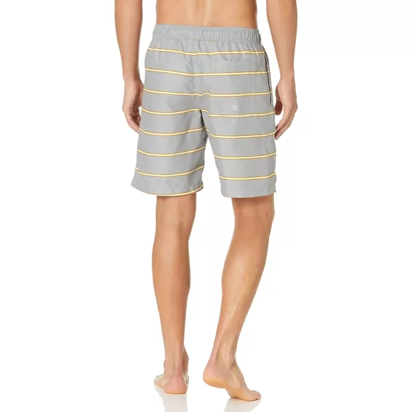 Amazon Essentials Mens 9 QuickDry Swim TrunkGrey Stripe