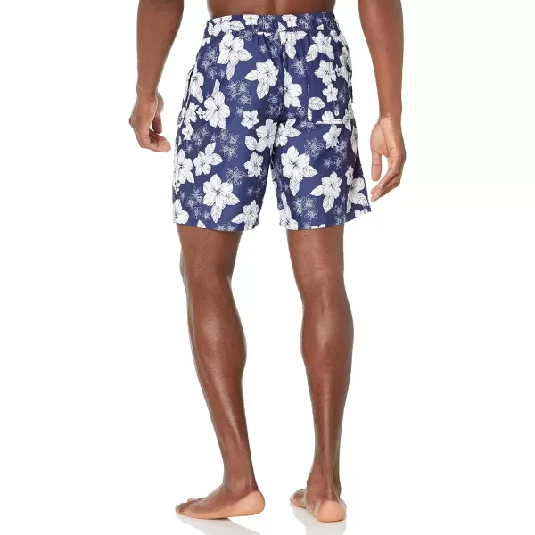 Amazon Essentials Mens 9 QuickDry Swim TrunkNavy Hibiscus Flower