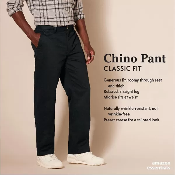 Amazon Essentials Mens ClassicFit WrinkleResistant FlatFront Chino Pant Available in Big  TallBlack